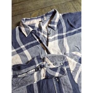 Free People Come On Plaid Shirt Women SM Oversized Slouchy Casual Boho Cozy FLAW